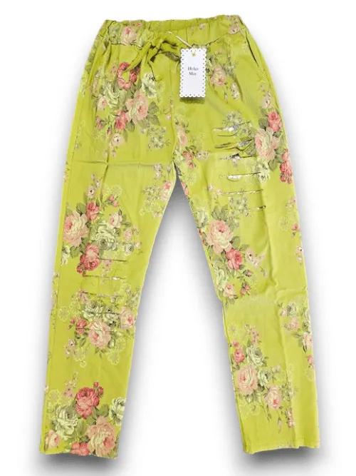 RIPPED PANTS LINEN HIGH TEA AVOCADO