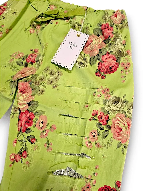 RIPPED PANTS LINEN HIGH TEA AVOCADO