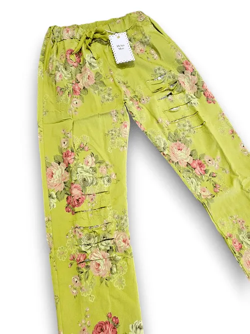 RIPPED PANTS LINEN HIGH TEA AVOCADO