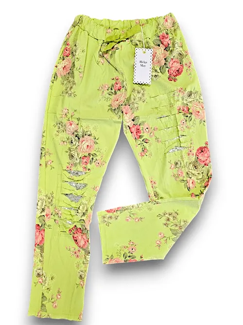 RIPPED PANTS LINEN HIGH TEA AVOCADO