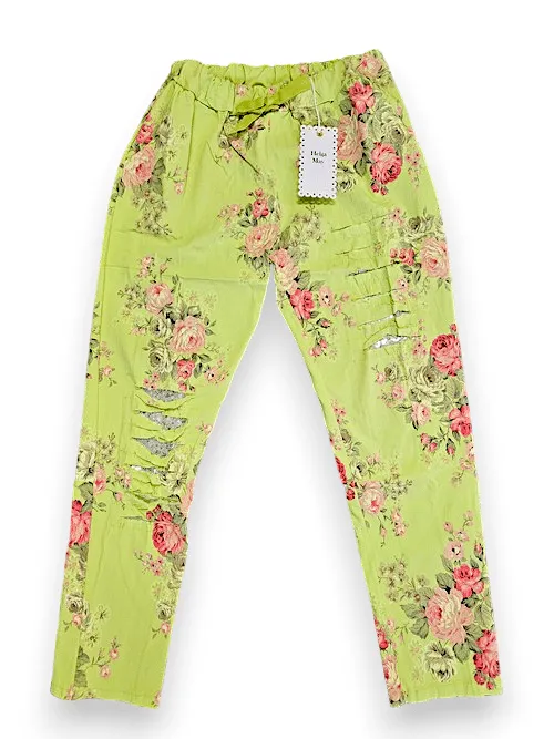RIPPED PANTS LINEN HIGH TEA AVOCADO