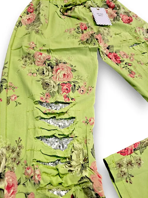RIPPED PANTS LINEN HIGH TEA AVOCADO