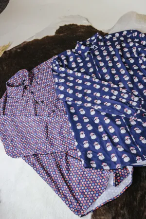 Santa Claus Navy Long Sleeve Button Up
