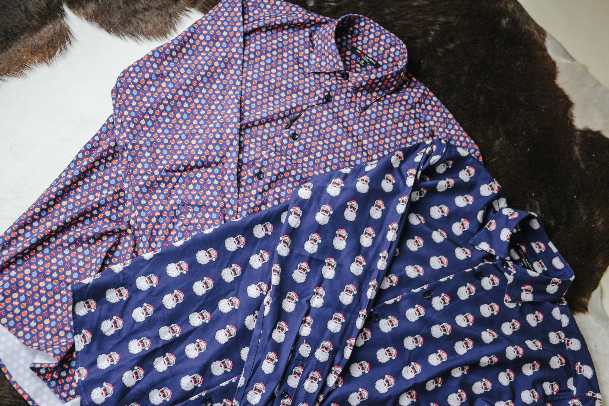 Santa Claus Navy Long Sleeve Button Up
