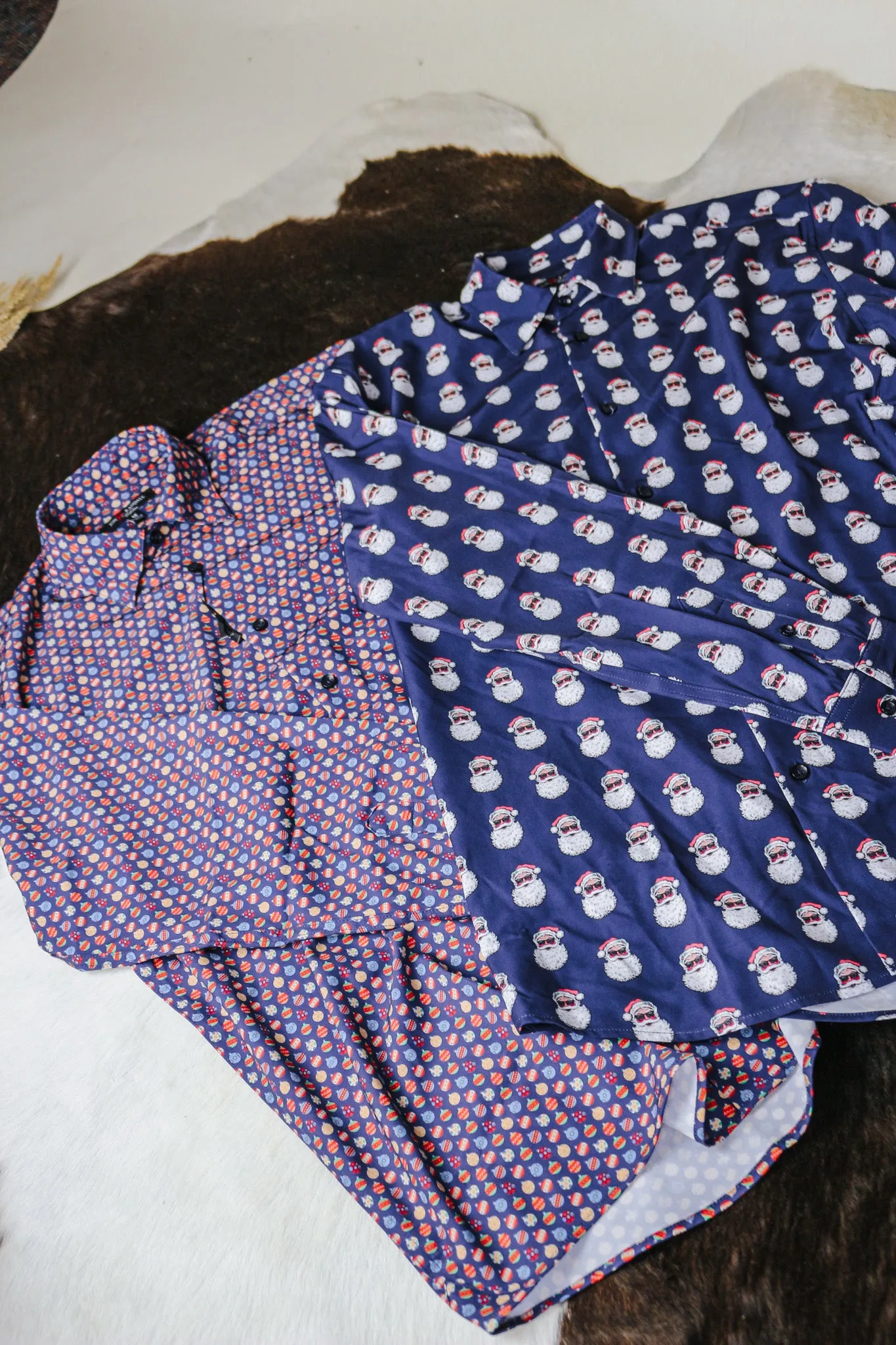 Santa Claus Navy Long Sleeve Button Up