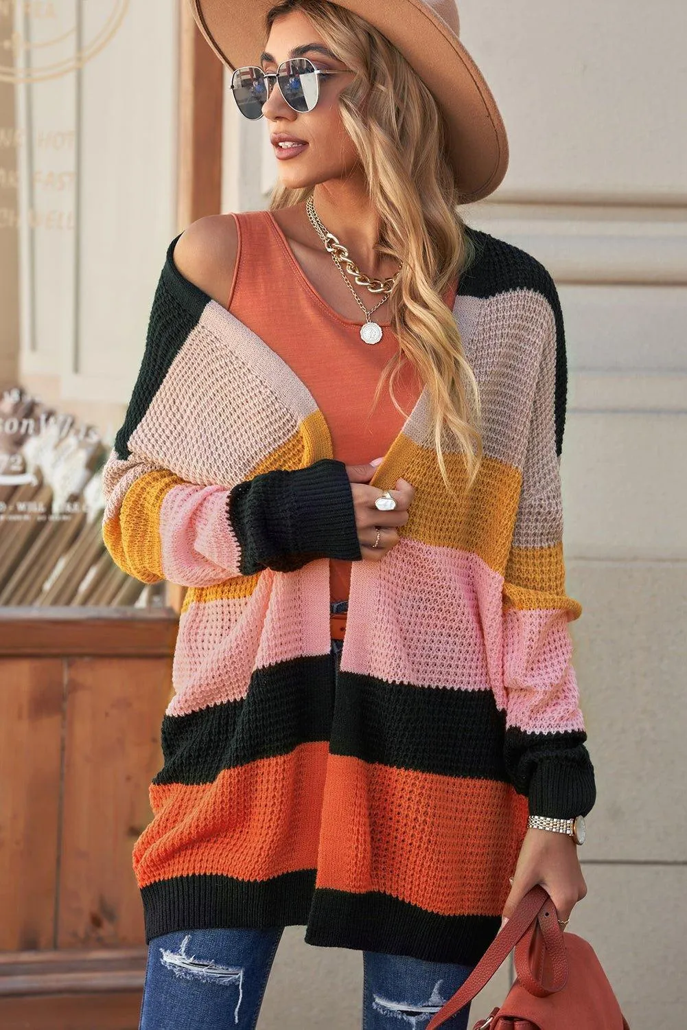 Striped Multicolor Waffle Cardigan