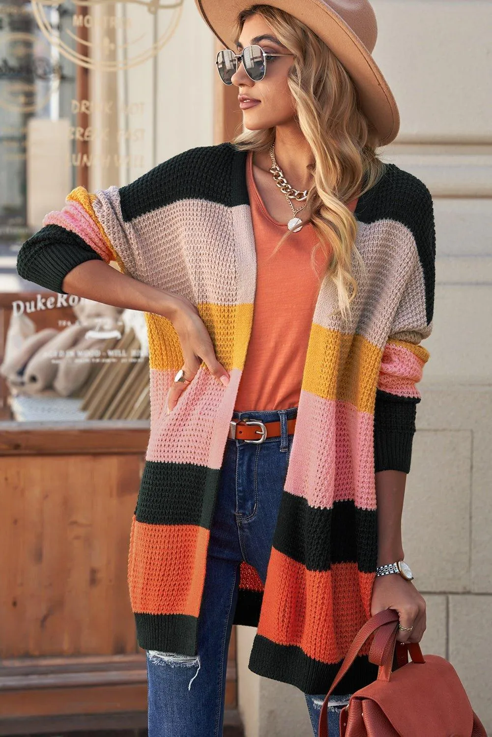 Striped Multicolor Waffle Cardigan