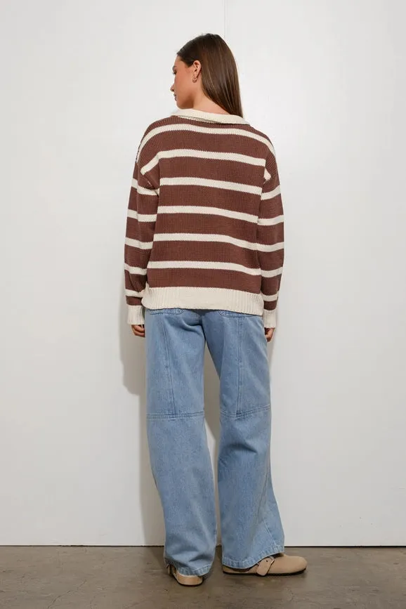 Striped Oversized Sweater Brown