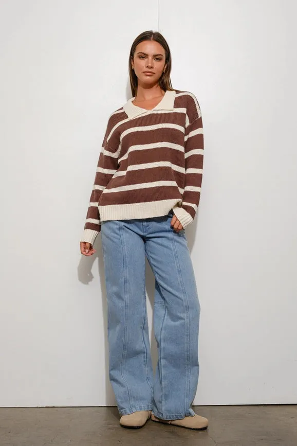 Striped Oversized Sweater Brown