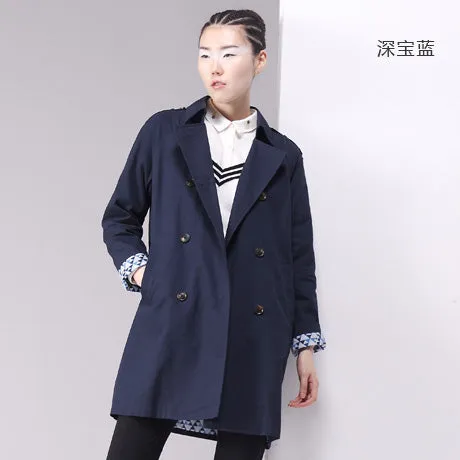 Toyouth 2017 Autumn New Arrival Trench Coat Women Double-Breasted Turn-Down Collar Medium Style Long Cotton Outwears