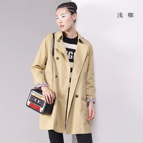 Toyouth 2017 Autumn New Arrival Trench Coat Women Double-Breasted Turn-Down Collar Medium Style Long Cotton Outwears
