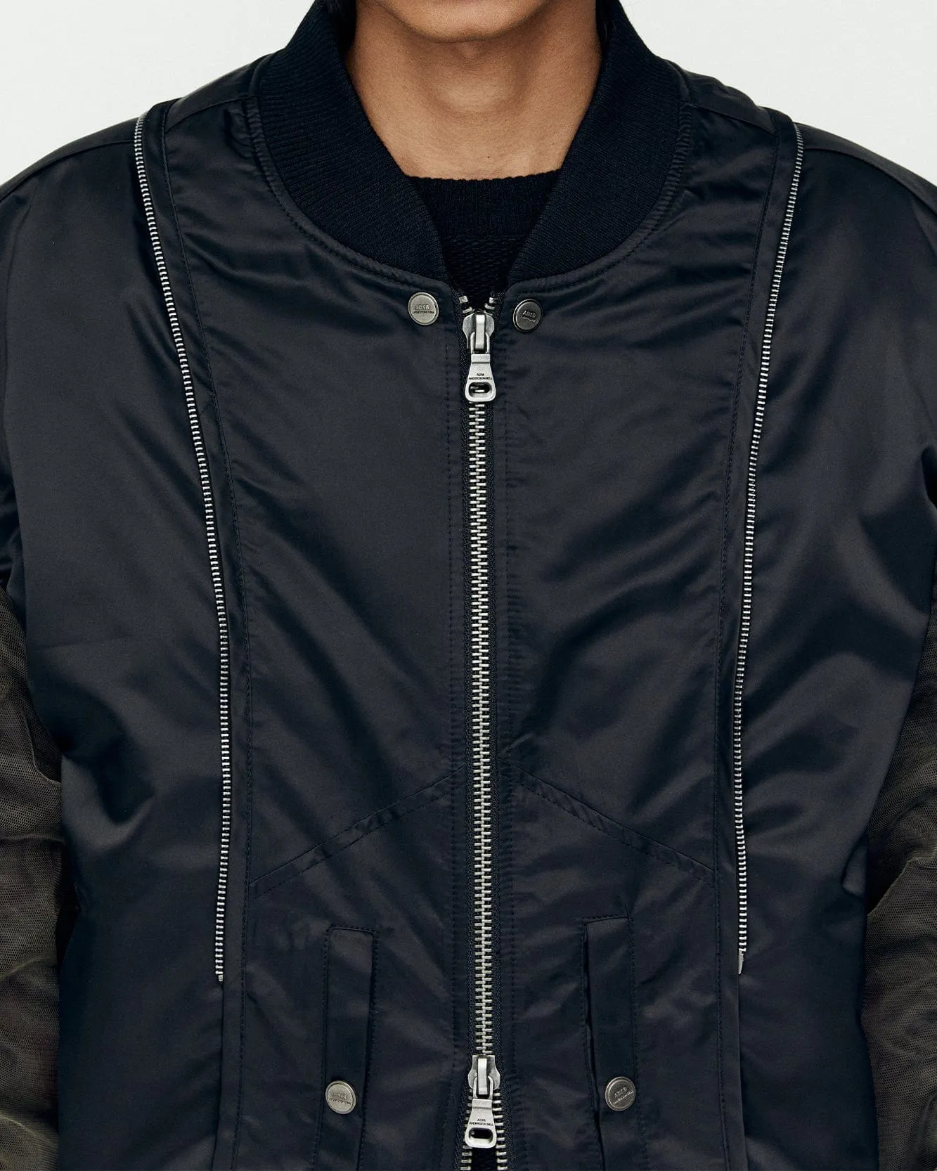 UNISEX MESH SLEEVE BOMBER JACKET awa626u(BLACK)