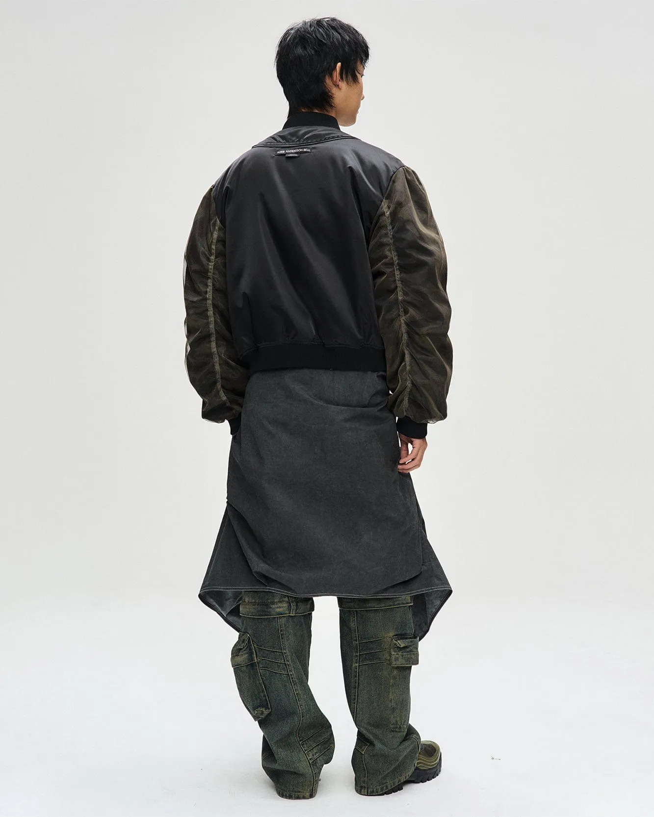 UNISEX MESH SLEEVE BOMBER JACKET awa626u(BLACK)