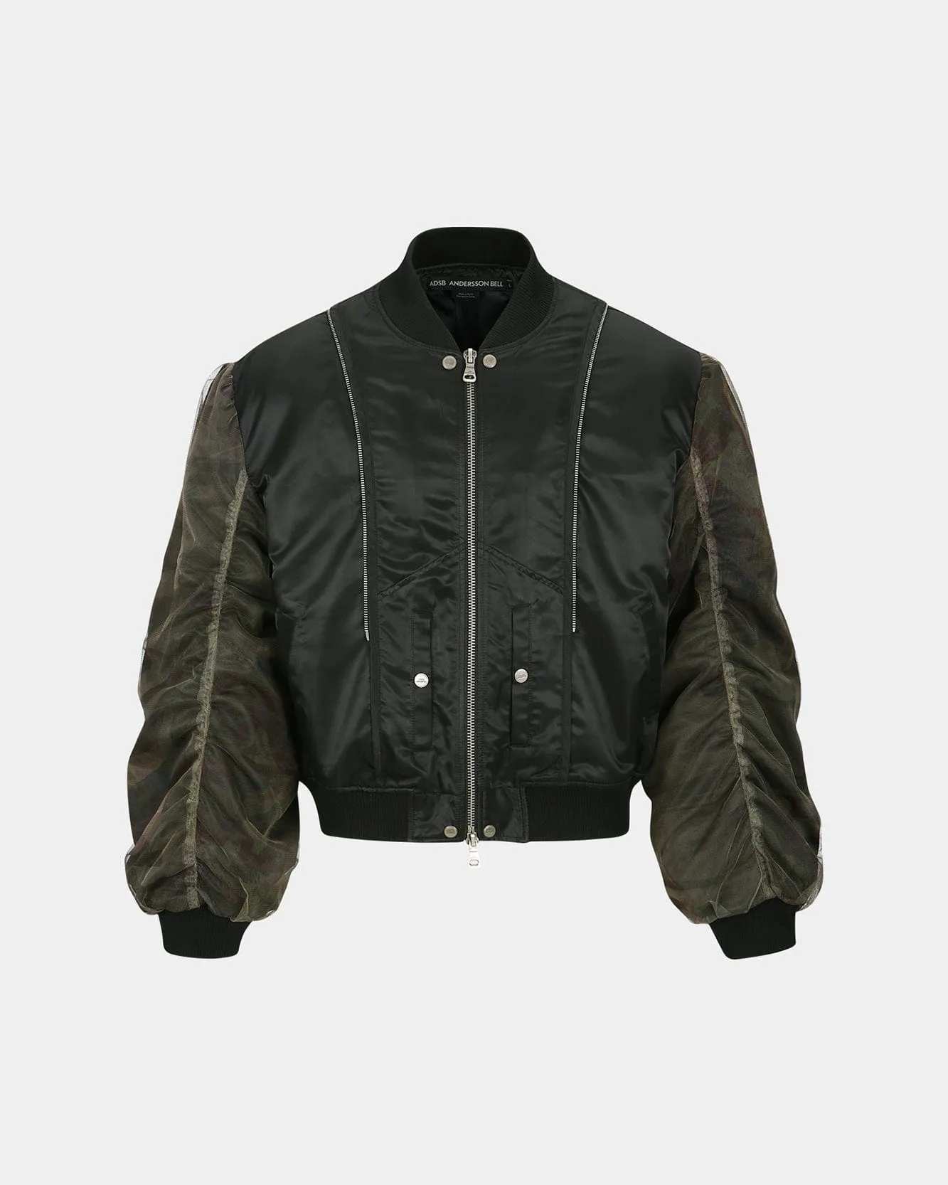 UNISEX MESH SLEEVE BOMBER JACKET awa626u(BLACK)