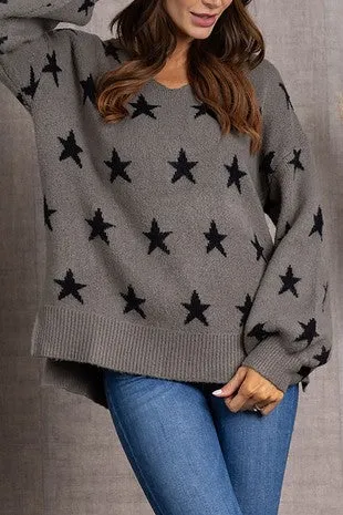 V neck Star Knit OverSized Sweater
