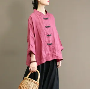 Vintage Contrast Color Button Blouse