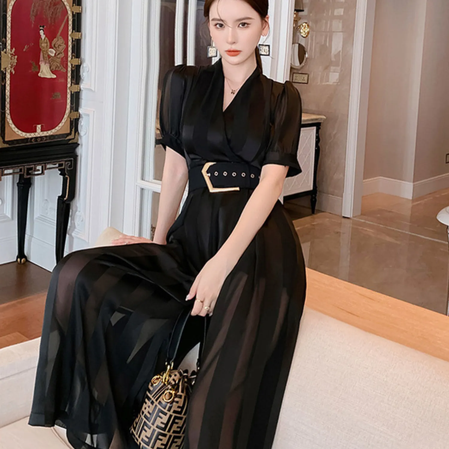 Wide Leg Wrap Jumpsuit With a Belt