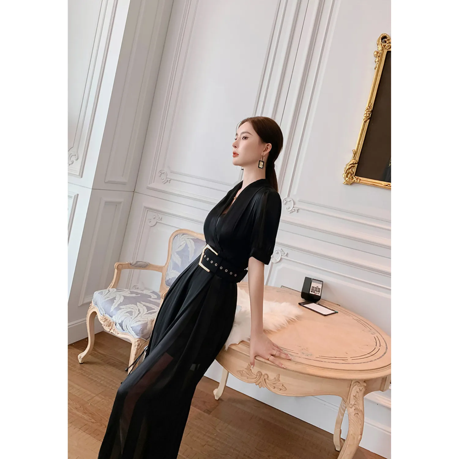 Wide Leg Wrap Jumpsuit With a Belt