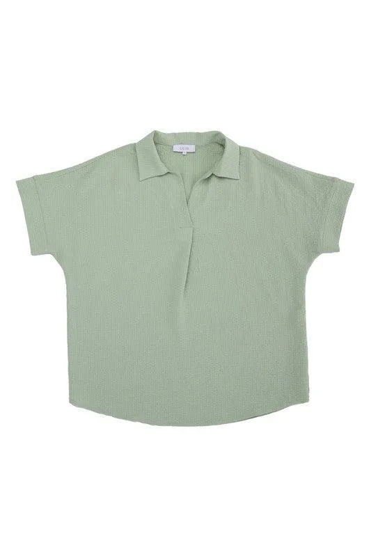 Womens Button Front Shirt Collared Blouse