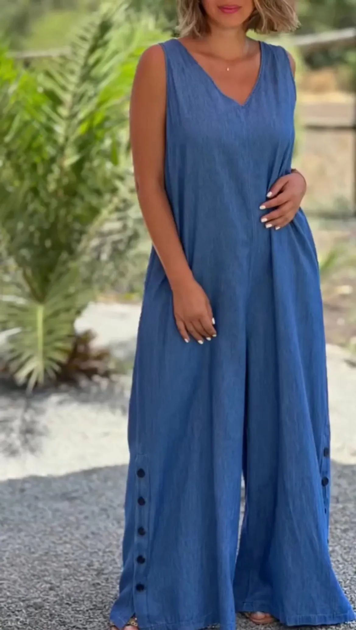 Women's Casual Fake Denim Wide Leg  Jumpsuit