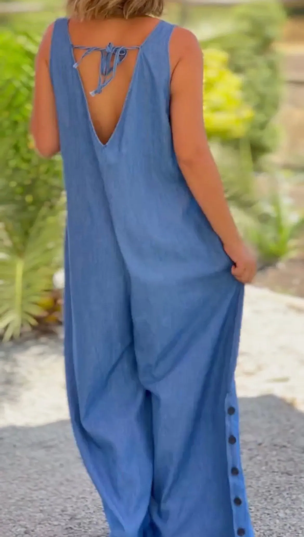 Women's Casual Fake Denim Wide Leg  Jumpsuit