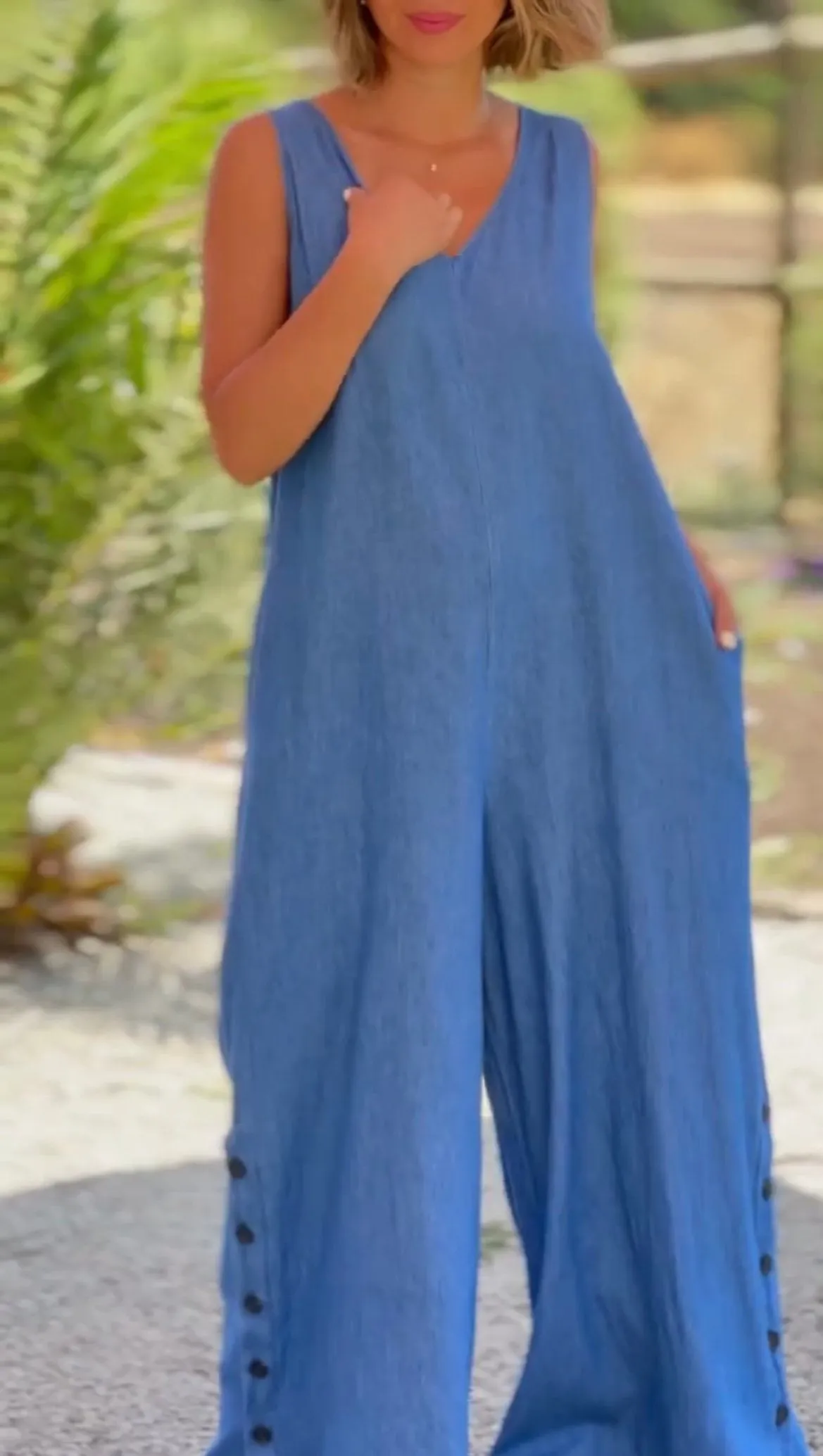 Women's Casual Fake Denim Wide Leg  Jumpsuit