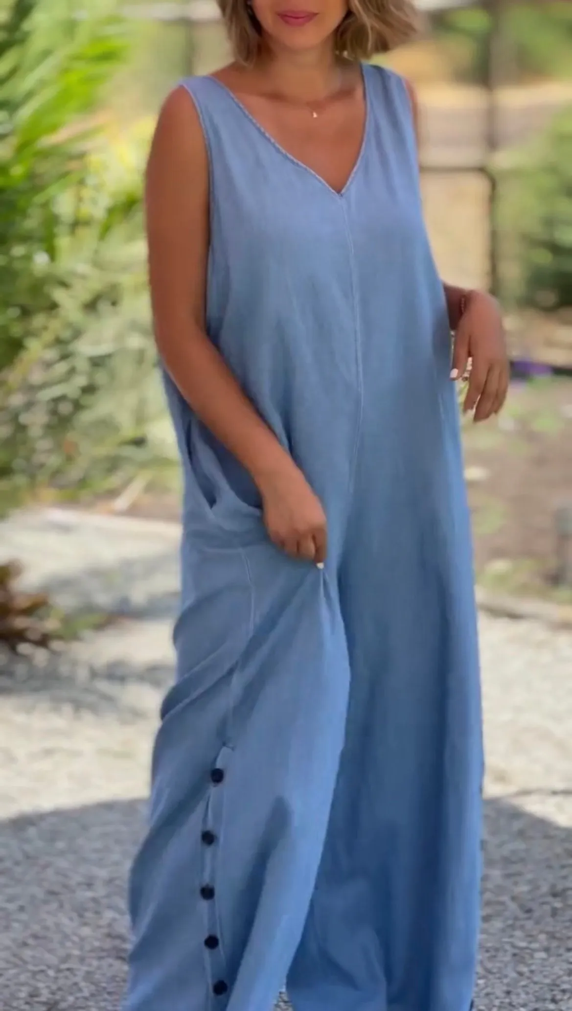Women's Casual Fake Denim Wide Leg  Jumpsuit