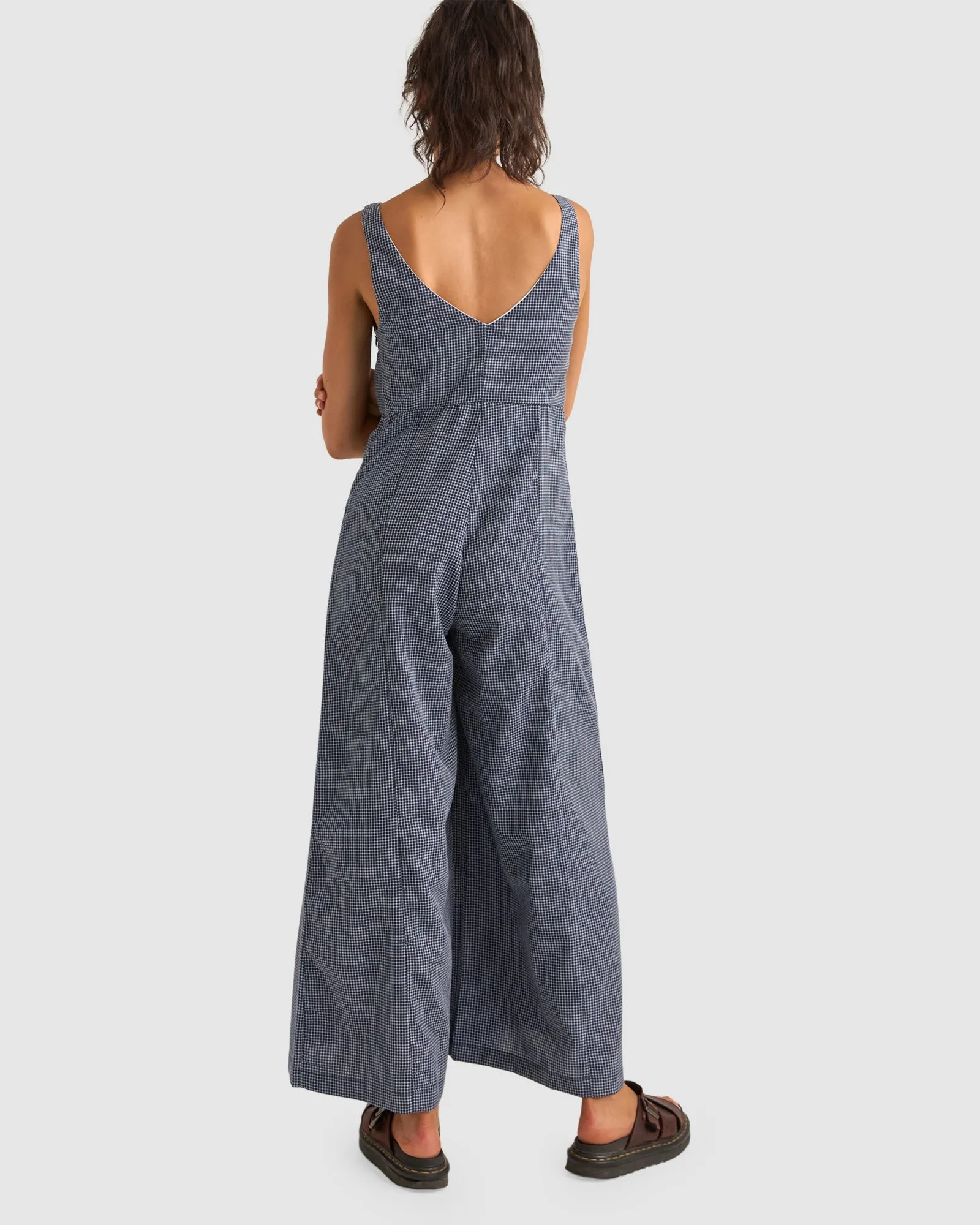 WOMENS CHECK WIDE LEG JUMPSUIT