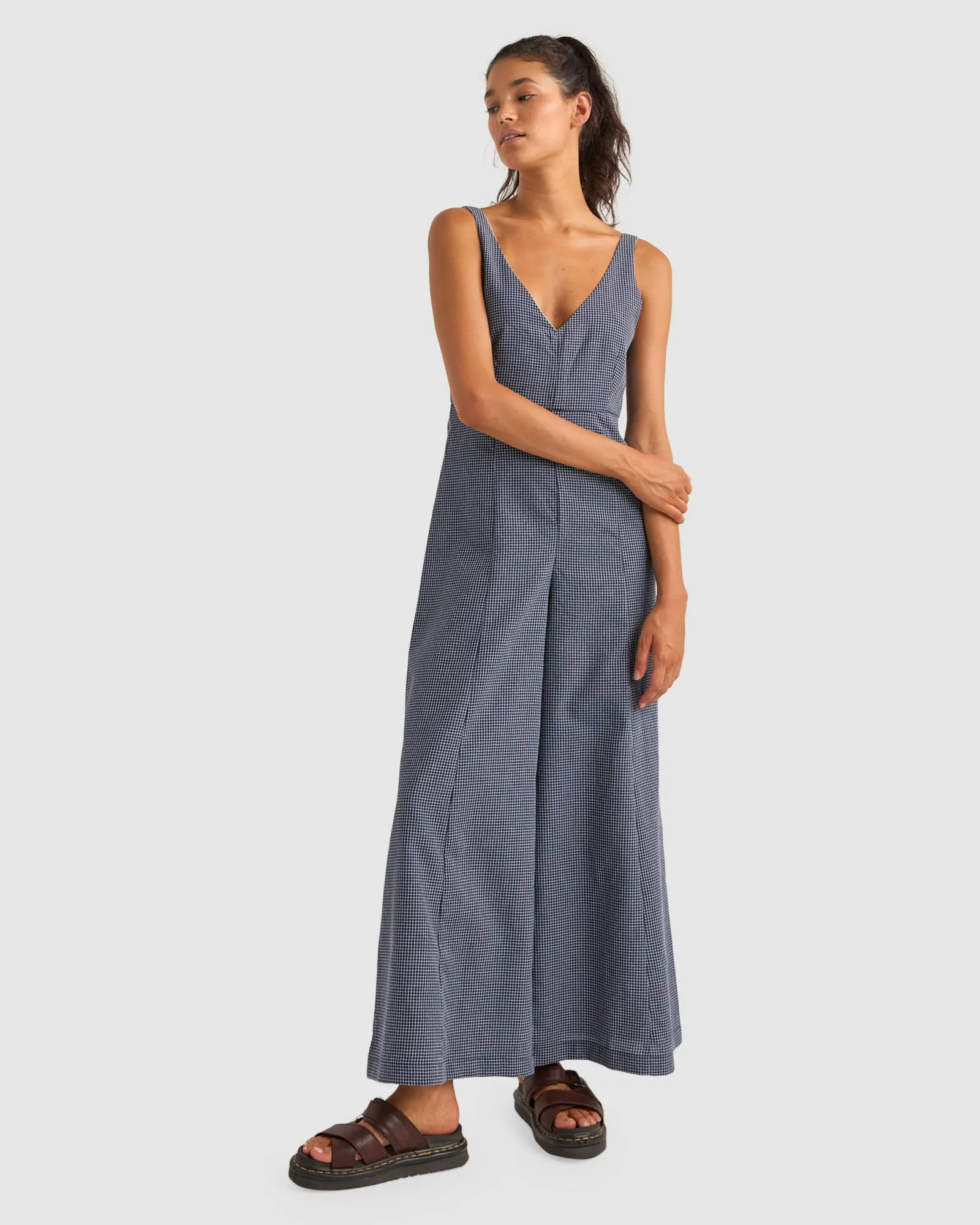 WOMENS CHECK WIDE LEG JUMPSUIT
