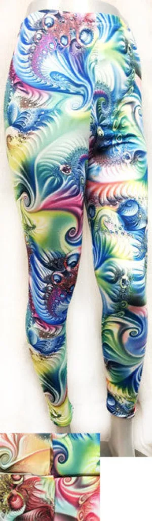 women's peacock multicolor printed leggings Case of 24