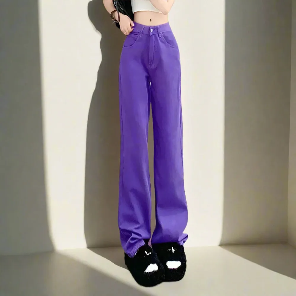 Womens Wide Leg Straight Denim Jeans